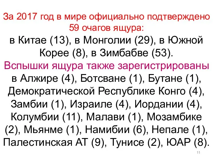 За 2017 год в мире официально подтверждено 59 очагов ящура: в Китае