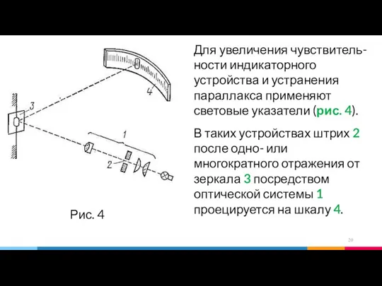 Для увеличения чувствитель-ности индикаторного устройства и устранения параллакса применяют световые указатели (рис.