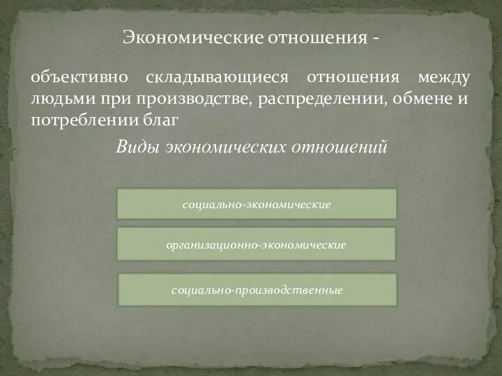 объективно складывающиеся отношения между людьми при производстве, распределении, обмене и потреблении благ