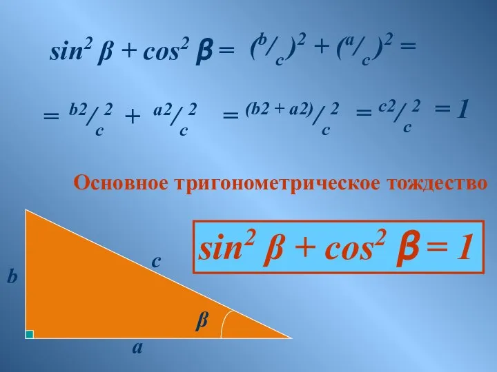 c a b sin2 β + cos2 β = = (b2 +