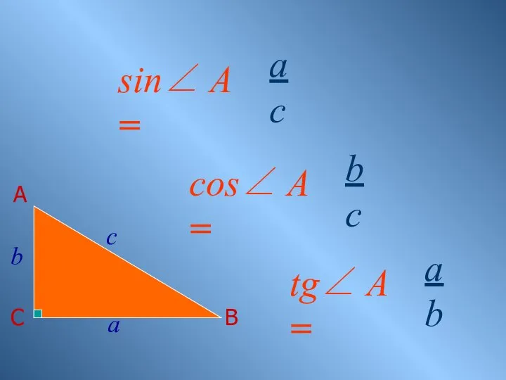 С А В sin∠ A = b c a b c cos∠