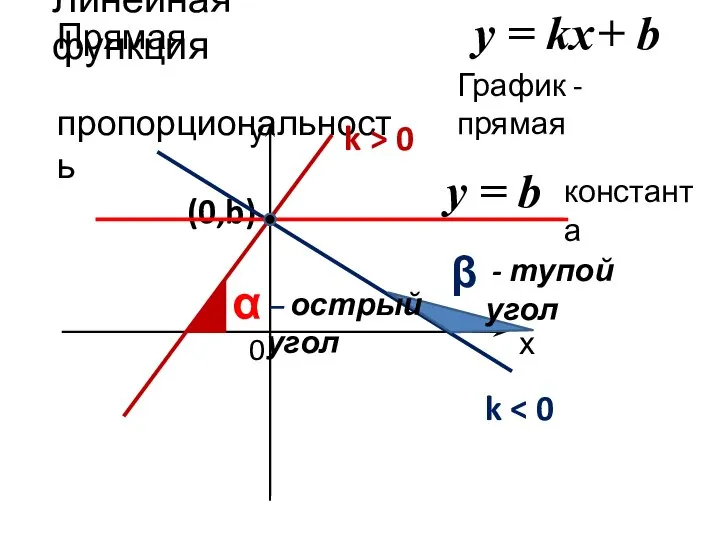 Линейная функция у = kx + b Прямая пропорциональность х у 0