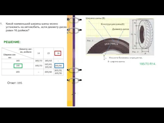 Какой наименьшей ширины шины можно установить на автомобиль, если диаметр диска равен