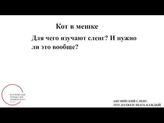 Кот в мешке Для чего изучают сленг? И нужно ли это вообще?