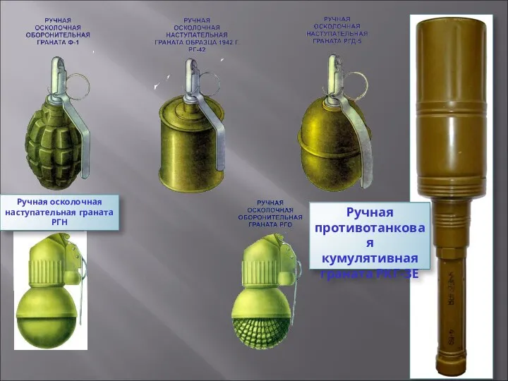 Ручная противотанковая кумулятивная граната РКГ-ЗЕ Ручная осколочная наступательная граната РГН