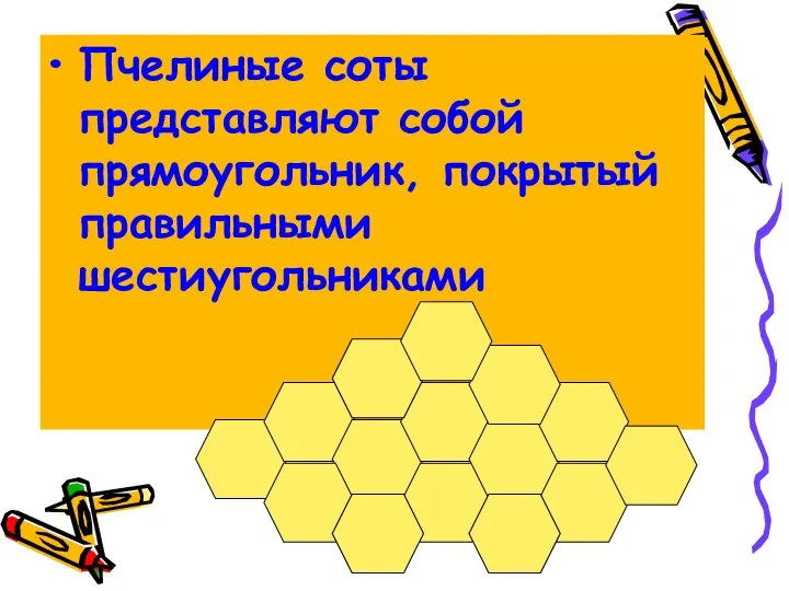 Пчелиные соты представляют собой прямоугольник, покрытый правильными шестиугольниками