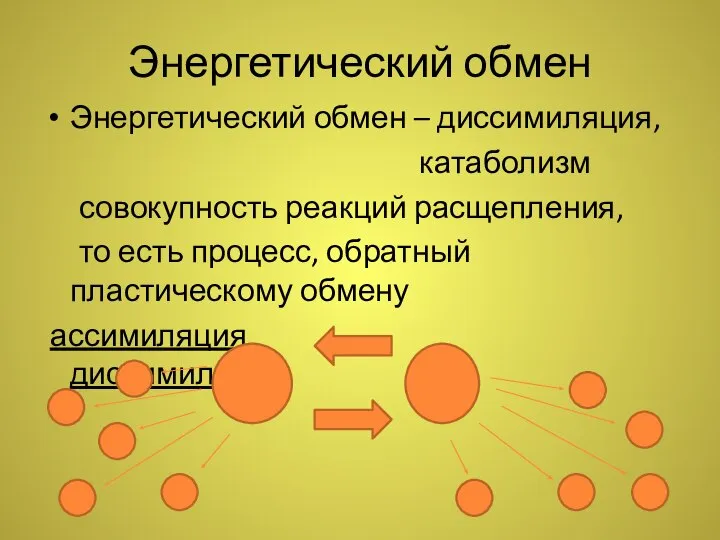 Энергетический обмен Энергетический обмен – диссимиляция, катаболизм совокупность реакций расщепления, то есть