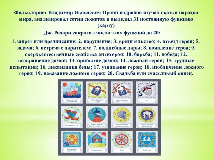 Фольклорист Владимир Яковлевич Пропп подробно изучал сказки народов мира, анализировал сотни сюжетов