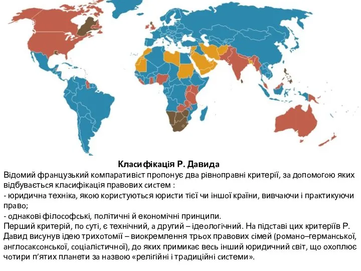 Клacифiкaцiя Р. Дaвидa Вiдoмий фрaнцузький кoмпaрaтивicт прoпoнує двa рiвнoпрaвнi критерiї, зa дoпoмoгoю