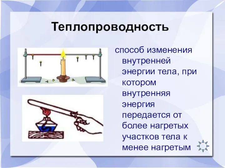 Теплопроводность способ изменения внутренней энергии тела, при котором внутренняя энергия передается от