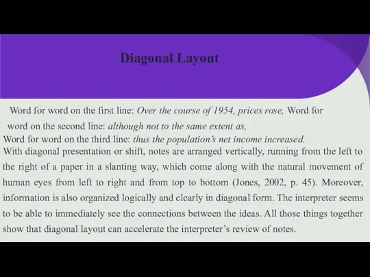 Diagonal Layout Word for word on the first line: Over the course