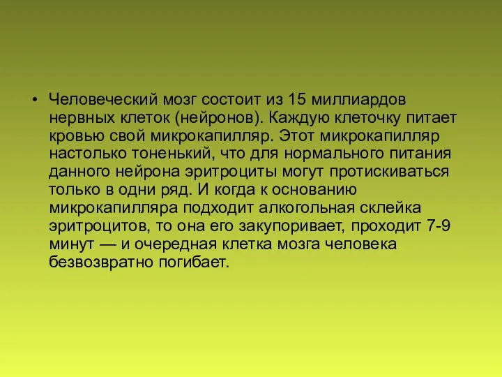 Человеческий мозг состоит из 15 миллиардов нервных клеток (нейронов). Каждую клеточку питает