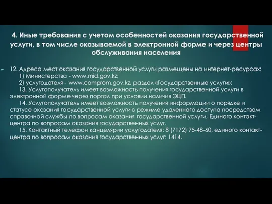 4. Иные требования с учетом особенностей оказания государственной услуги, в том числе