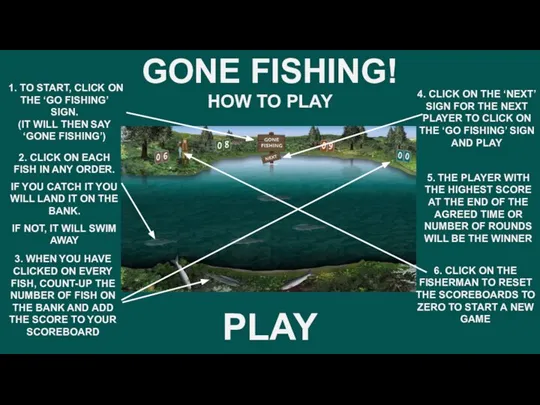 HOW TO PLAY PLAY 1. TO START, CLICK ON THE ‘GO FISHING’