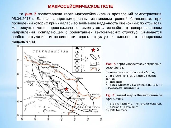 МАКРОСЕЙСМИЧЕСКОЕ ПОЛЕ На рис. 7 представлена карта макросейсмических проявлений землетрясения 05.04.2017 г.