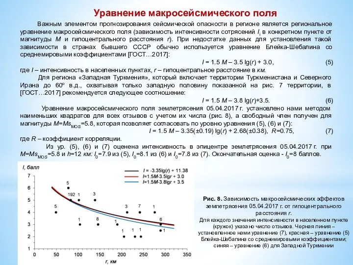 Важным элементом прогнозирования сейсмической опасности в регионе является региональное уравнение макросейсмического поля