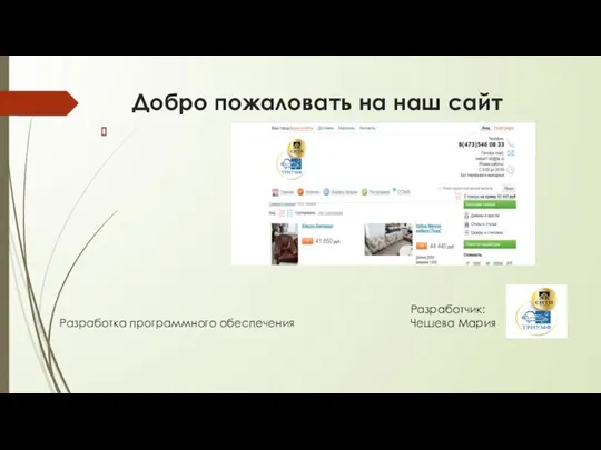 Добро пожаловать на наш сайт Разработка программного обеспечения Разработчик: Чешева Мария