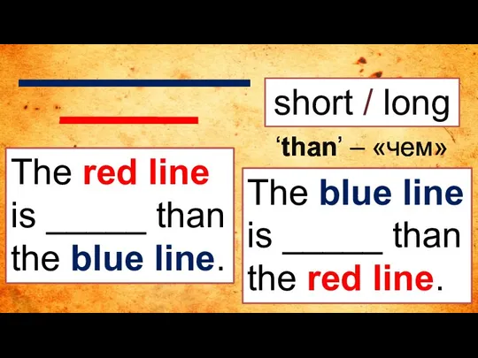 short / long The red line is _____ than the blue line.