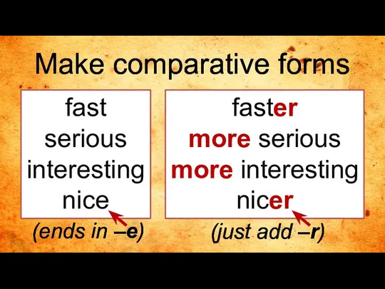 fast serious interesting nice Make comparative forms faster more serious more interesting