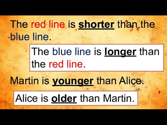 The red line is shorter than the blue line. The blue line