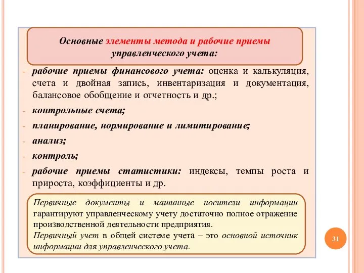 рабочие приемы финансового учета: оценка и калькуляция, счета и двойная запись, инвентаризация