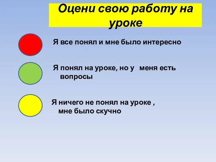 Оцени свою работу на уроке Я все понял и мне было интересно