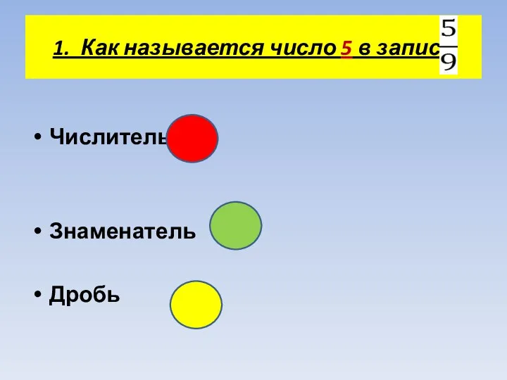 1. Как называется число 5 в записи Числитель Знаменатель Дробь