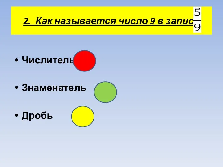 2. Как называется число 9 в записи Числитель Знаменатель Дробь