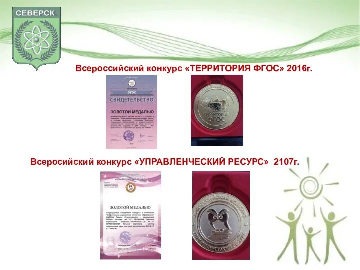 Всероссийский конкурс «ТЕРРИТОРИЯ ФГОС» 2016г. Всеросийский конкурс «УПРАВЛЕНЧЕСКИЙ РЕСУРС» 2107г.