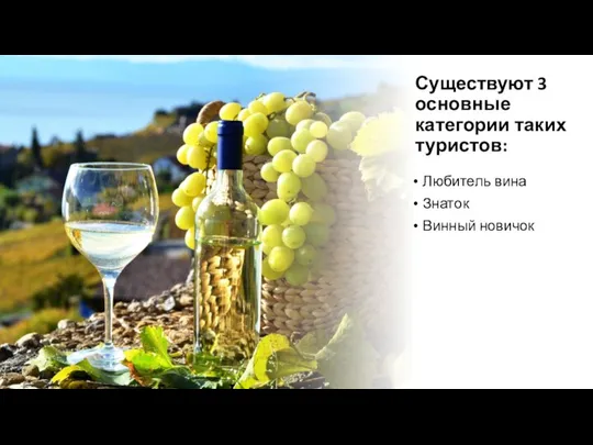 Существуют 3 основные категории таких туристов: Любитель вина Знаток Винный новичок