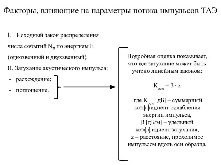 Факторы, влияющие на параметры потока импульсов ТАЭ Исходный закон распределения числа событий