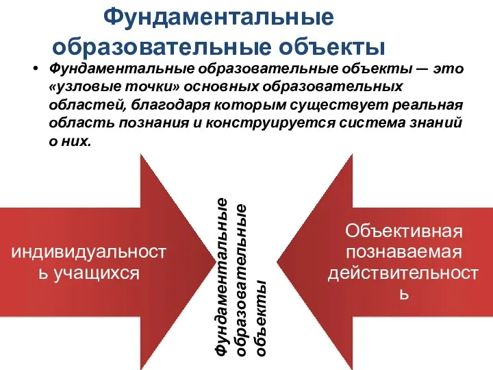 Фундаментальные образовательные объекты — это «узловые точки» основных образовательных областей, благодаря которым