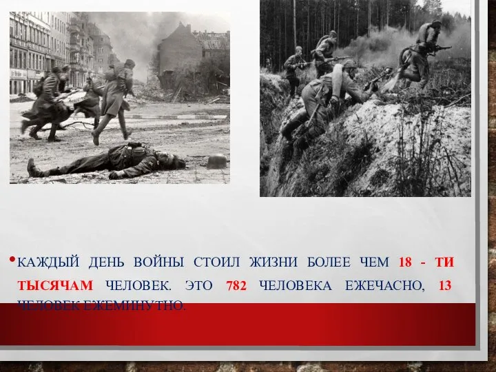 КАЖДЫЙ ДЕНЬ ВОЙНЫ СТОИЛ ЖИЗНИ БОЛЕЕ ЧЕМ 18 - ТИ ТЫСЯЧАМ ЧЕЛОВЕК.