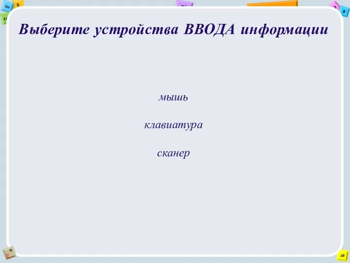 Выберите устройства ВВОДА информации мышь клавиатура сканер