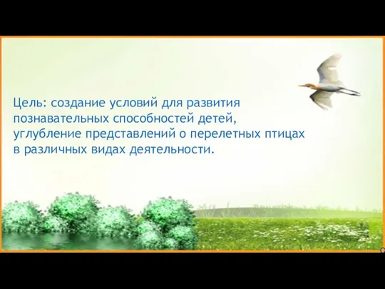 Цель: создание условий для развития познавательных способностей детей, углубление представлений о перелетных