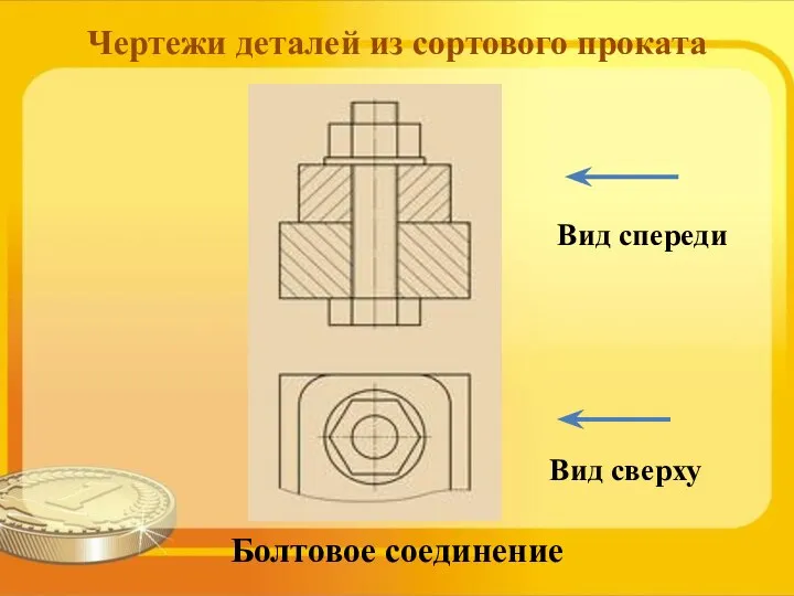 Чертежи деталей из сортового проката Болтовое соединение Вид сверху Вид спереди