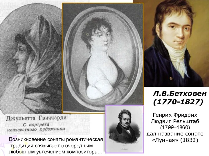 Л.В.Бетховен (1770-1827) Генрих Фридрих Людвиг Рельштаб (1799–1860) дал название сонате «Лунная» (1832)