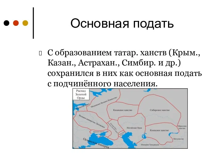 Основная подать С образованием татар. ханств (Крым., Казан., Астрахан., Симбир. и др.)