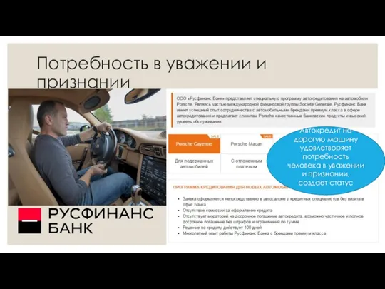 Потребность в уважении и признании Автокредит на дорогую машину удовлетворяет потребность человека