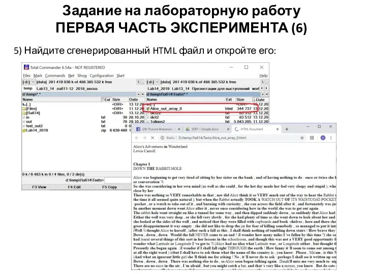 Задание на лабораторную работу ПЕРВАЯ ЧАСТЬ ЭКСПЕРИМЕНТА (6) 5) Найдите сгенерированный HTML файл и откройте его: