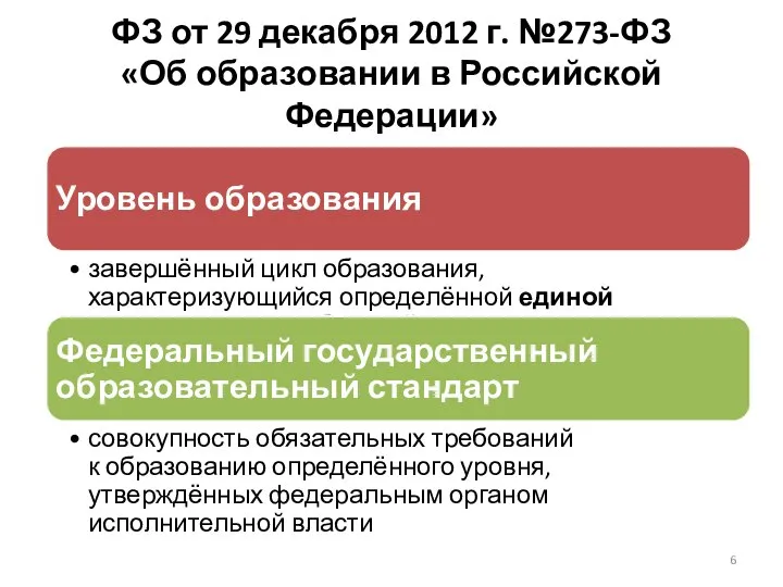 ФЗ от 29 декабря 2012 г. №273-ФЗ «Об образовании в Российской Федерации»