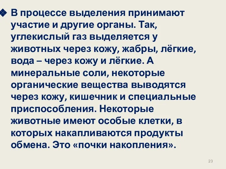 В процессе выделения принимают участие и другие органы. Так, углекислый газ выделяется