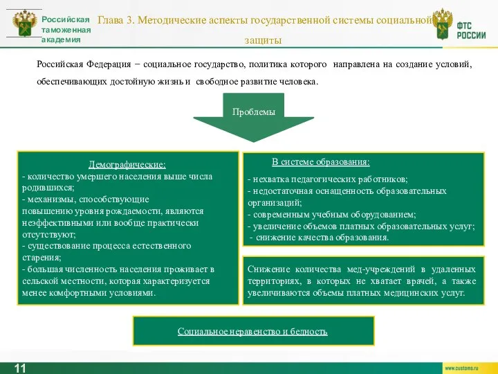 Глава 3. Методические аспекты государственной системы социальной защиты 11 В системе образования: