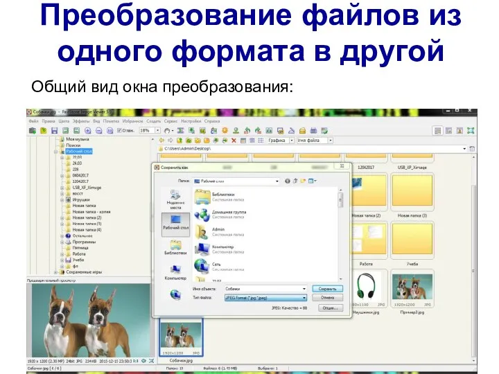 Общий вид окна преобразования: Преобразование файлов из одного формата в другой