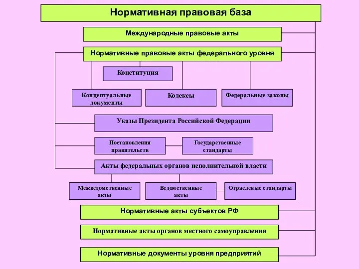 Международные правовые акты Конституция Кодексы Концептуальные документы Указы Президента Российской Федерации Федеральные