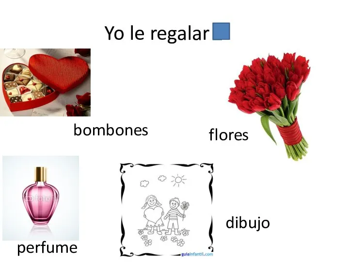 Yo le regalar perfume flores dibujo bombones