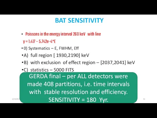 BAT SENSITIVITY Poissons in the energy interval 260 keV with line y