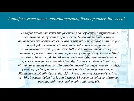 Гипофиз және оның гормондарының бала организміне әсері. Гипофиз немесе төменгі ми қосалқысы