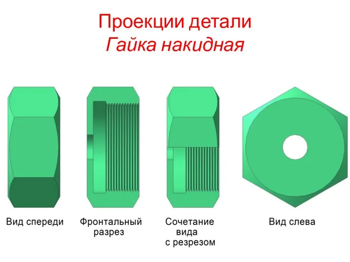 Проекции детали Гайка накидная