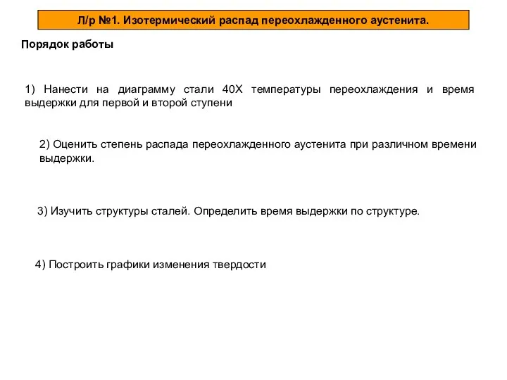 Л/р №1. Изотермический распад переохлажденного аустенита. Порядок работы 1) Нанести на диаграмму